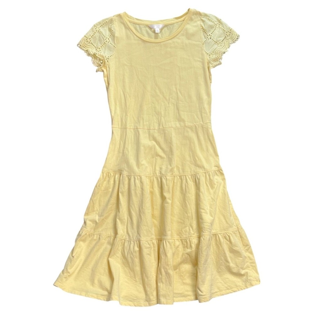 LC Lauren Conrad Ruffle Tiered Eyelet Midi Dress Small Yellow Flowy Boho Coastal